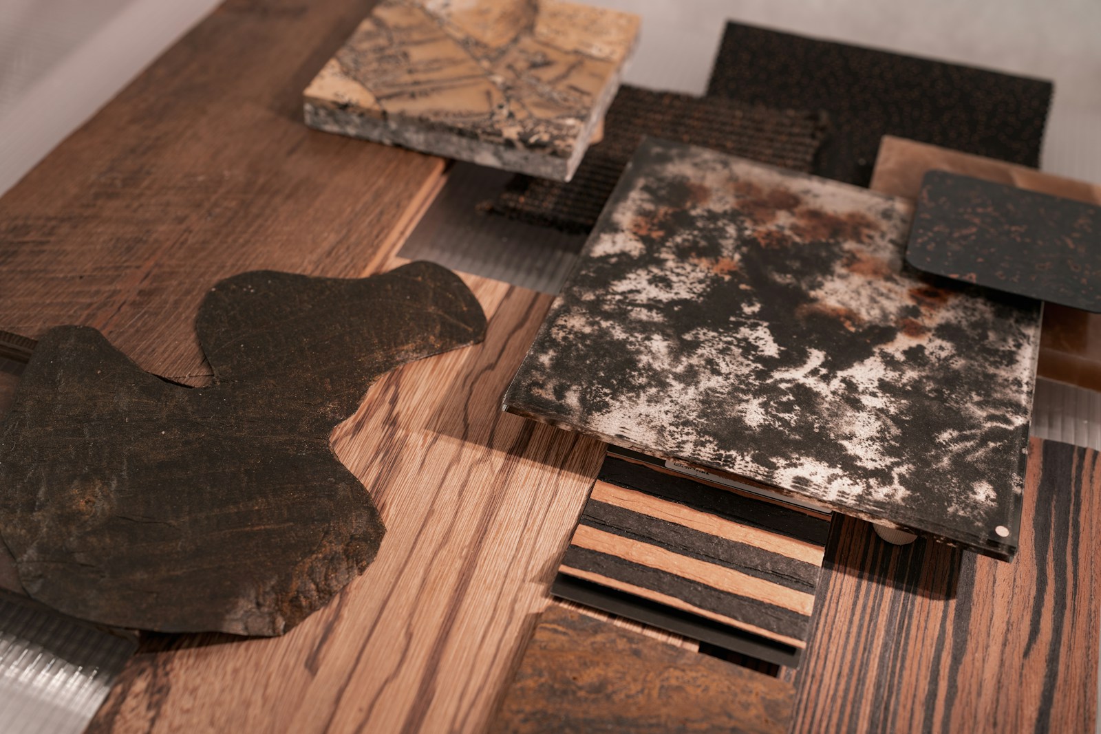 Material sample board for craftsmanship custom home finish selection