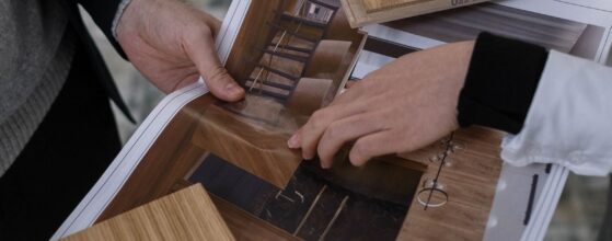 Craftsmanship custom home wood samples compared to design renderings